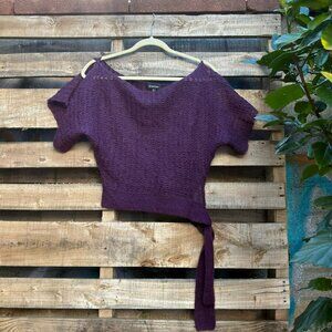 Bebe Purple Textured Knit Tie-Side Crop Top